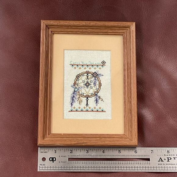 Design Works #731 Dream Catcher Cross Stitch “CATCH YOUR DREAMS” Framed 6 X 8” - Picture 6 of 7